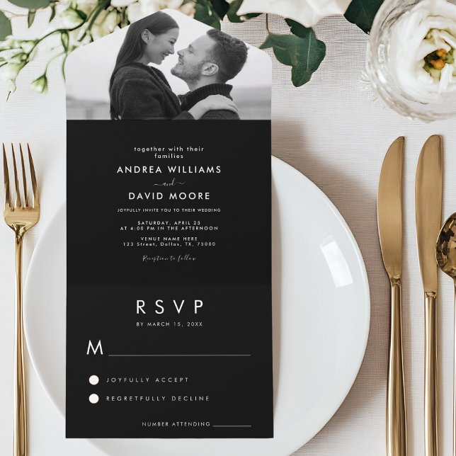 Casamento RSVP Simples de Foto em Preto e Branco M (Criador carregado)