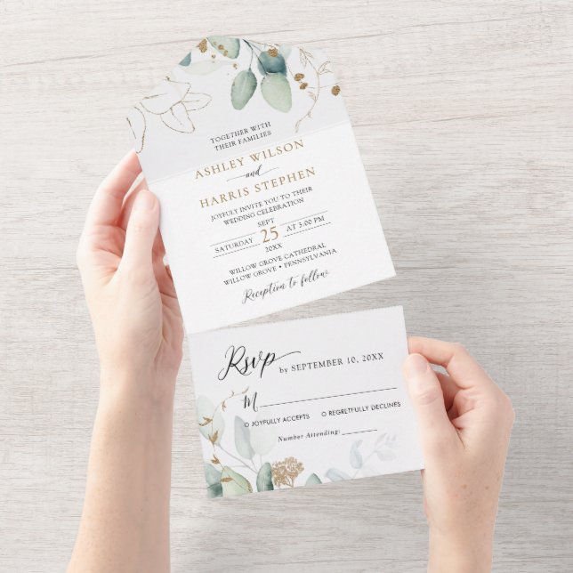 Casamento Russo Eucalyptus Dourado Greenerase (Aba destacável)