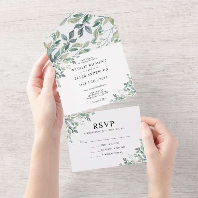 Casamento Russo Verde Elegante Eucalyptus Greenery (Aba destacável)