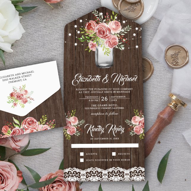 Casamento Rustic Cinnamon Rosa Floral Mason Jar Wo (Criador carregado)
