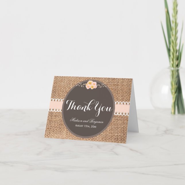 Casamento Rustic Country Burlap Obrigado Cartões (Frente)