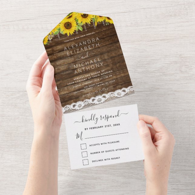 Casamento Rustic Farmhouse Sunflower Lace (Aba destacável)