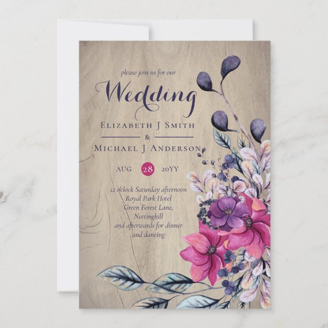 Casamento Rustic Fuchsia Floral Woodland (Frente)