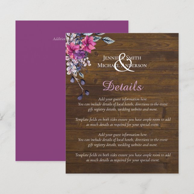 Casamento Rustic Fuchsia Floral Woodland (Frente/Verso)