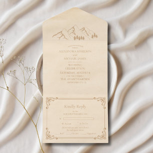 Casamento Rustic Green Pine Woods Mountain Sketch