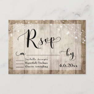 Casamento Rustic Light Brown Wood & Lights RSVP 3