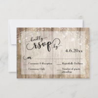 Casamento Rustic Light Brown Wood & Lights RSVP 3