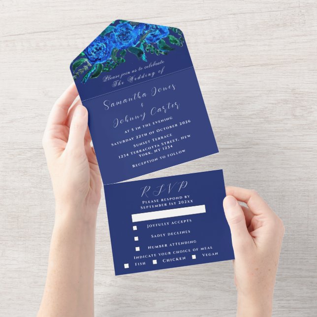 Casamento Rustic Marinho Blue Floral Watercolor (Aba destacável)