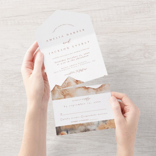Casamento Rustic Mountain Em Um Convite (Aba destacável)
