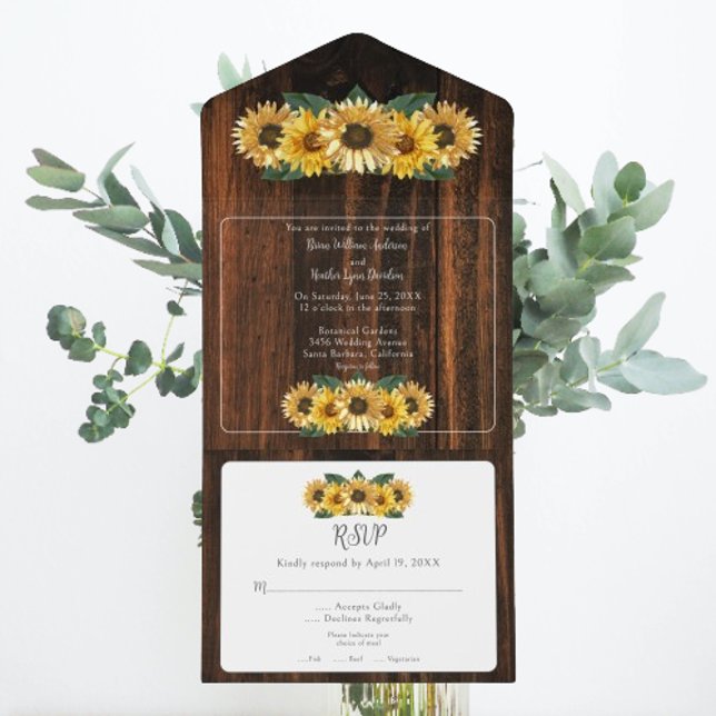 Casamento Rustic Sunflower (Rustic Sunflower Wedding All in One Invitation)