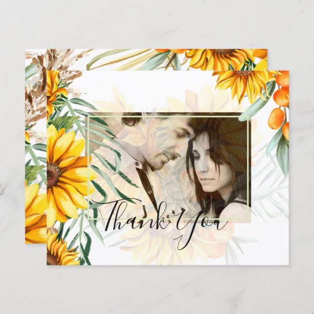 Casamento Rustic Sunflower Pampas Grass (Frente/Verso)