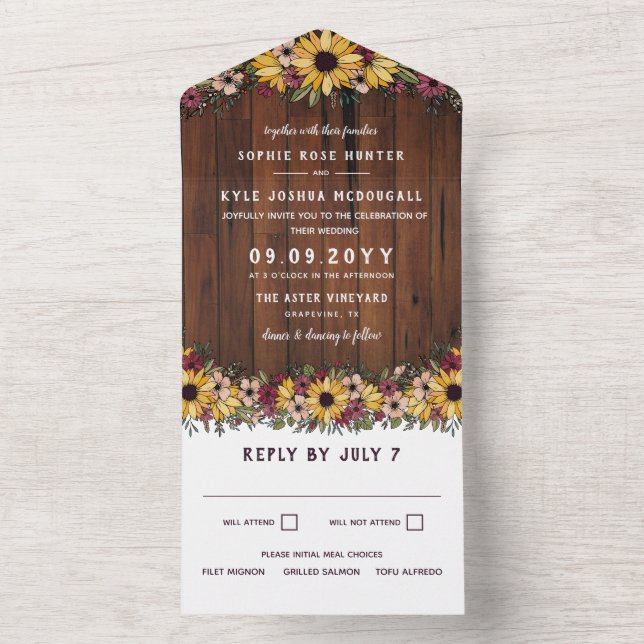 Casamento Rustic Sunflower Wood Grain (Inside)