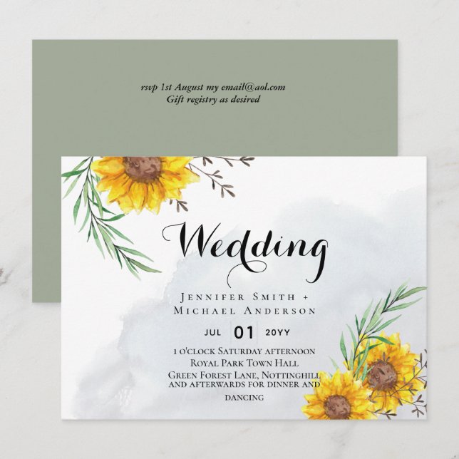 CASAMENTO Rustic Sunflowers Folhas de Oliveira Orç (Frente/Verso)