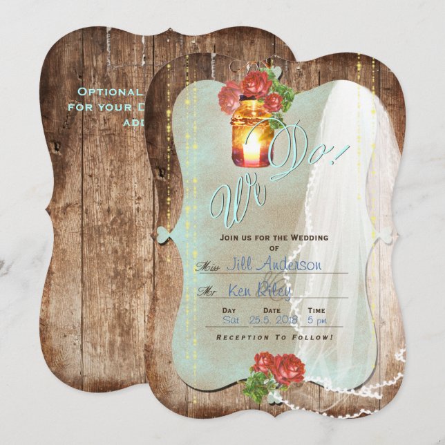 Casamento Rústico ~ Cartão de Convite (Frente/Verso)