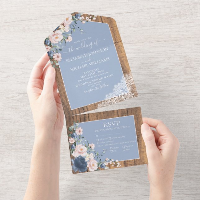 Casamento Rústico de Lace Russo com Blush Azul Ele (Aba destacável)