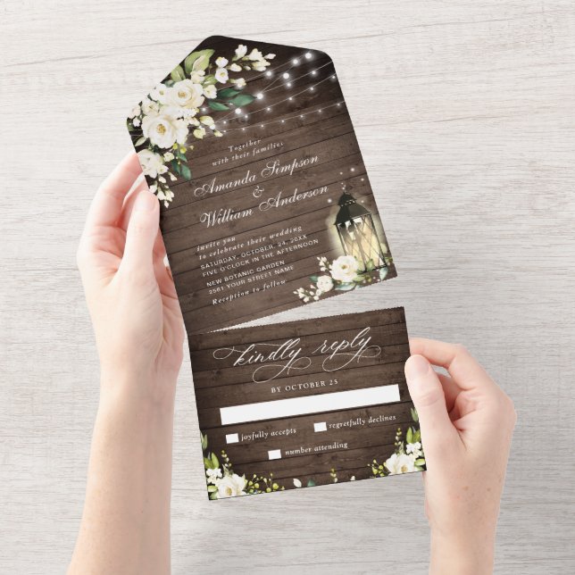 Casamento Rústico de Lanterna de Madeira Rosas Bra (Aba destacável)