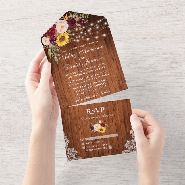 Casamento Rústico De Luzes De Madeira Floral Mistu (Aba destacável)