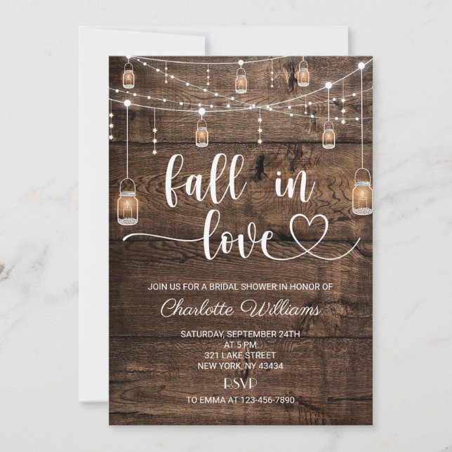 Casamento Rústico de Outono com Convite de Chá de  (Frente)