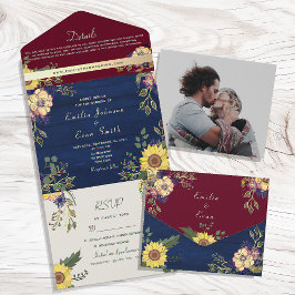 Casamento Rústico em Burgundy e Girassóis Navy