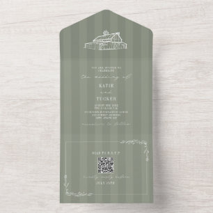 Casamento Rústico em Celeiro Faixa Verde Sage QR