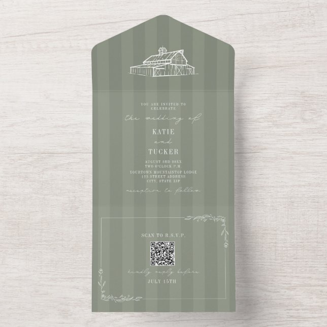 Casamento Rústico em Celeiro Faixa Verde Sage QR (Interno)