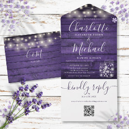 Casamento Rústico Roxo Código QR Mason Jars Lights