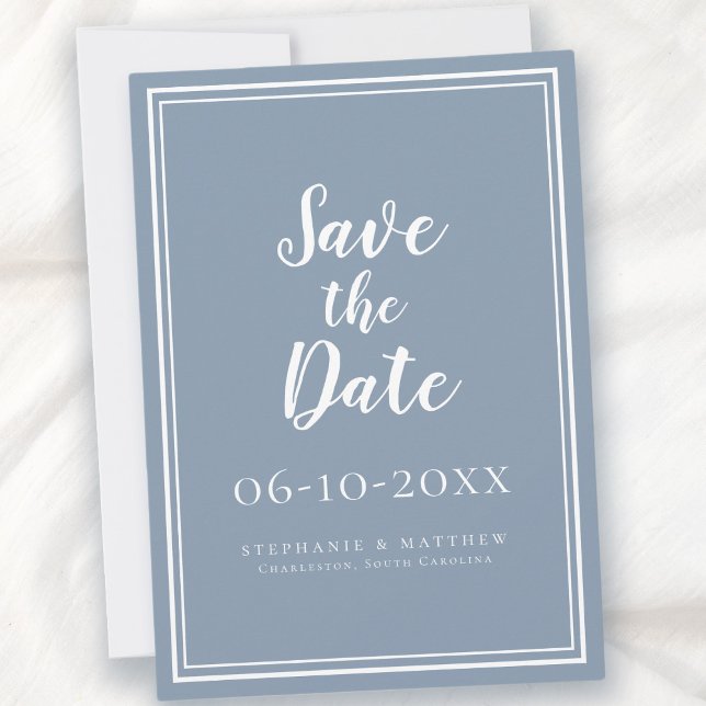 Casamento Salve A Data Azul Poeira Simples Moderno (Wedding Save The Date Dusty Blue Simple Modern)
