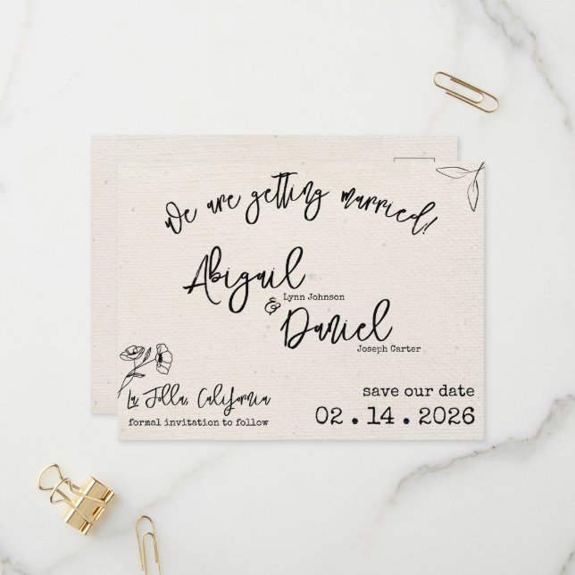 Casamento Salve A Data Cartão Postal Minimalista (Frente/Verso In Situ)