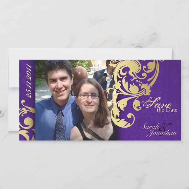 Casamento Salve o Anúncio da Data - Dourado Roxo (Frente)