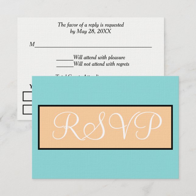 Casamento Seafoam Azul Bege Branco RSVP  (Frente/Verso)