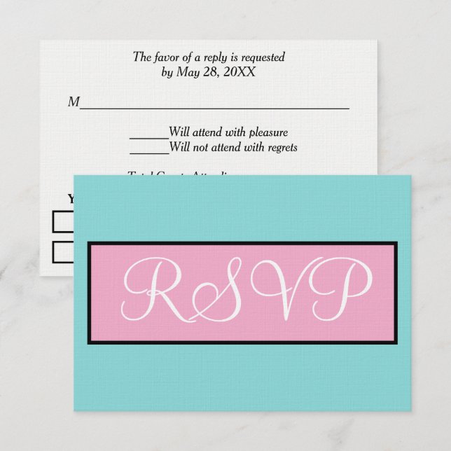 Casamento Seafoam Azul Rosa Branco RSVP  (Frente/Verso)