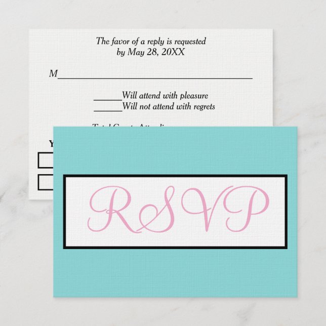 Casamento Seafoam Azul Rosa Branco RSVP  (Frente/Verso)