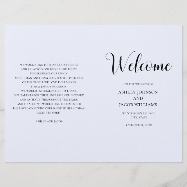 Casamento simples azul. Programa de tipografia dob (Frente)