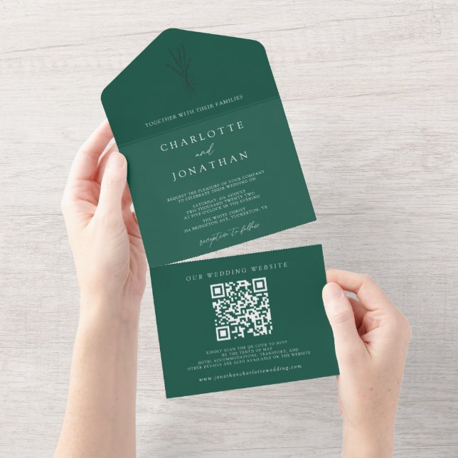 Casamento Simples Botânico Verde de Esmeralda (Aba destacável)