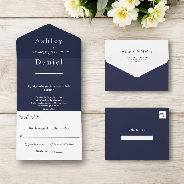 Casamento Simples Branco Azul Marinho Chic (Criador carregado)
