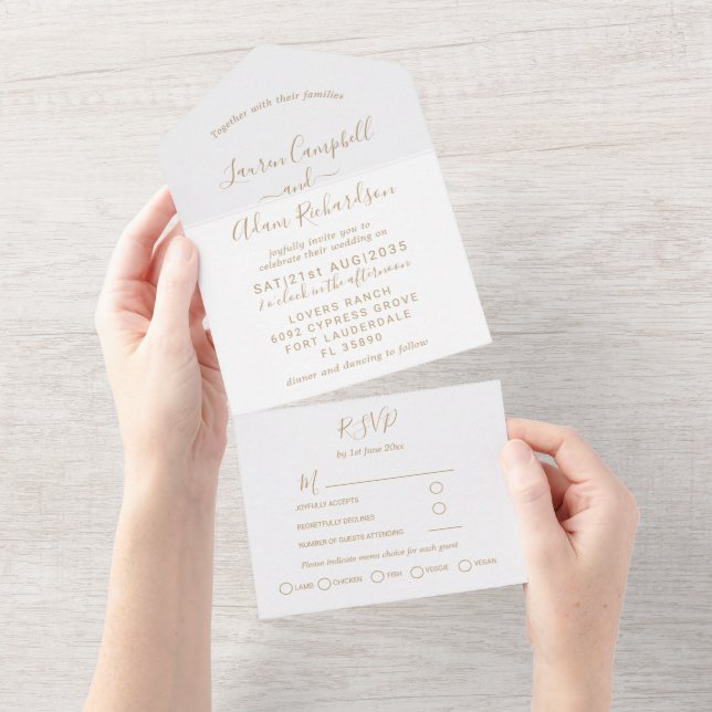 Casamento Simples Caligrafia Dourada e Branca (Aba destacável)