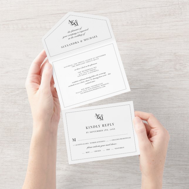 Casamento Simples de Monograma Branco Branco Moder (Aba destacável)