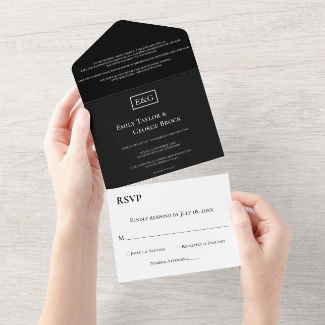 Casamento Simples De Monograma Branco E Preto Eleg (Aba destacável)