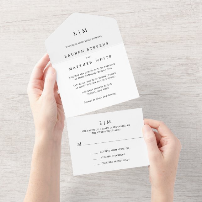 Casamento Simples de Monograma Branco e Preto Mini (Aba destacável)