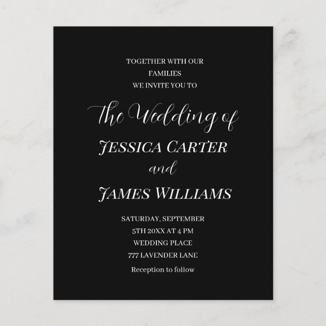 Casamento Simples de Preto e Branco Elegante Minim (Frente)