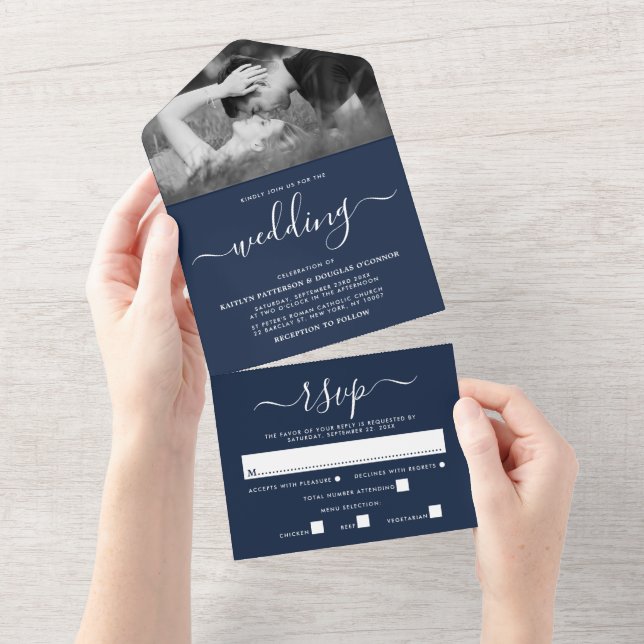 Casamento Simples de Script Azul e Branco do Marin (Aba destacável)
