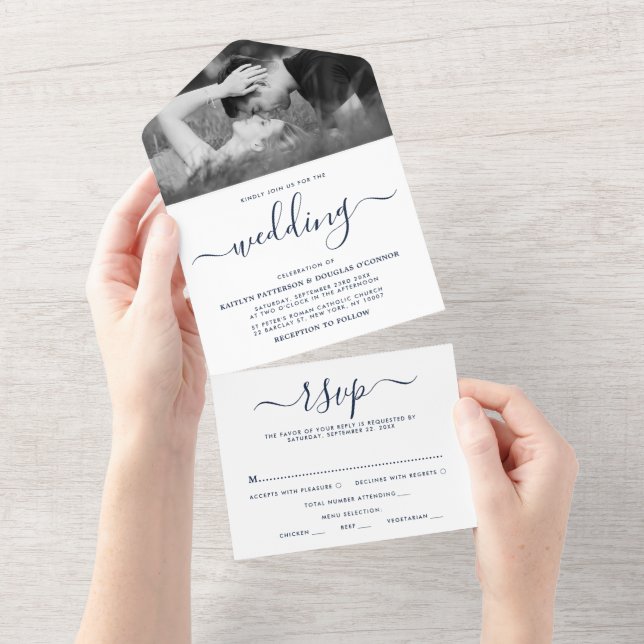 Casamento Simples de Script Azul e Branco do Marin (Aba destacável)