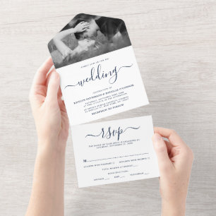 Casamento Simples de Script Azul e Branco do Marin