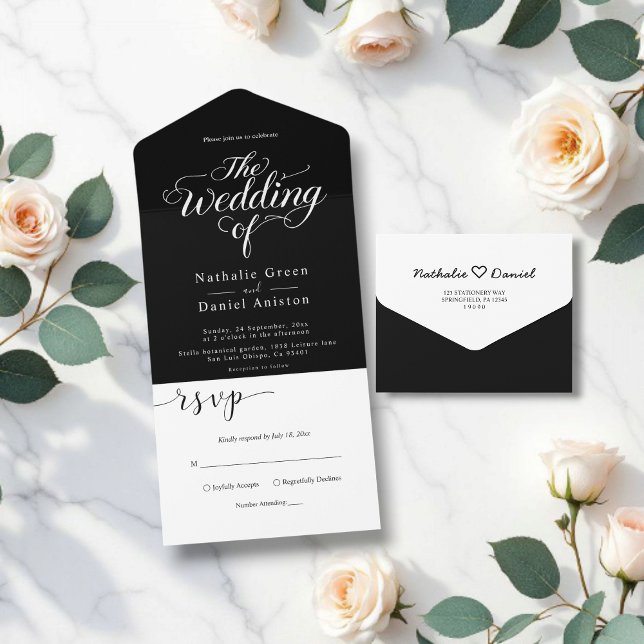 Casamento Simples de Script Branco e Preto Elegant (Criador carregado)