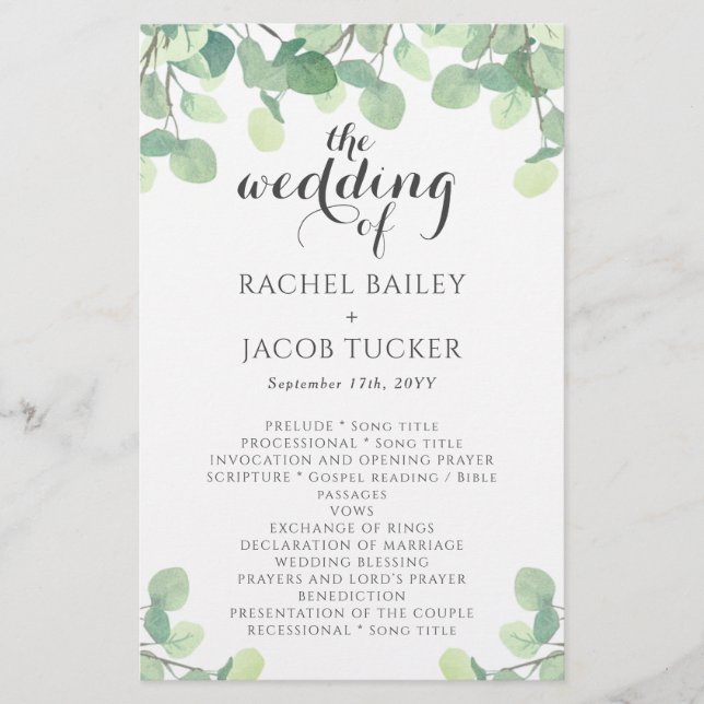 Casamento Simples de Script Eucalyptus Greenery (Frente)