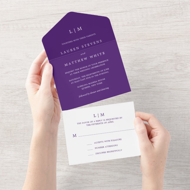 Casamento Simples e Elegante com Monograma Roxo (Aba destacável)