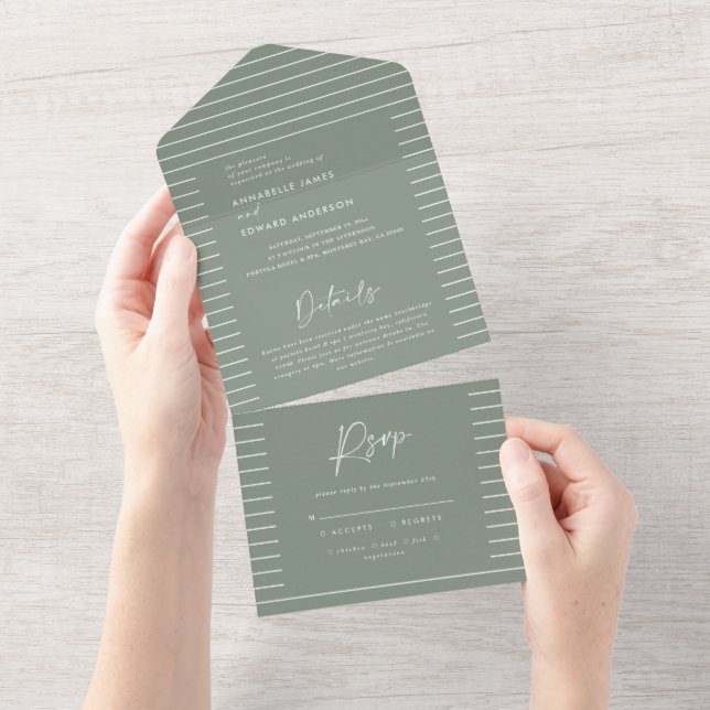 casamento simples e verde sábio tudo em um convite (Aba destacável)
