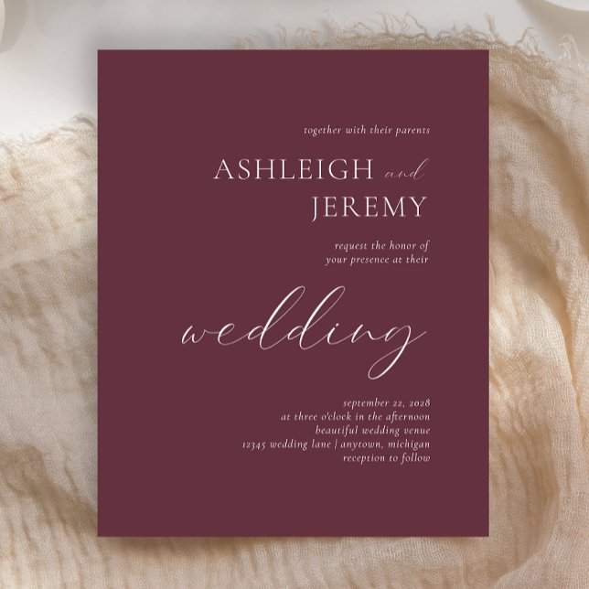 Casamento Simples Elegante Burgundy Branco Script (Criador carregado)