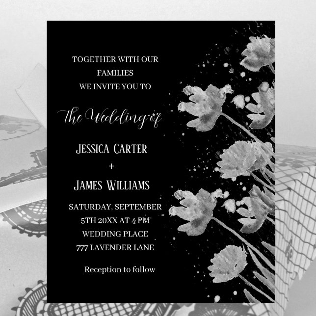 Casamento Simples Elegante Floral Branco e Preto (Criador carregado)