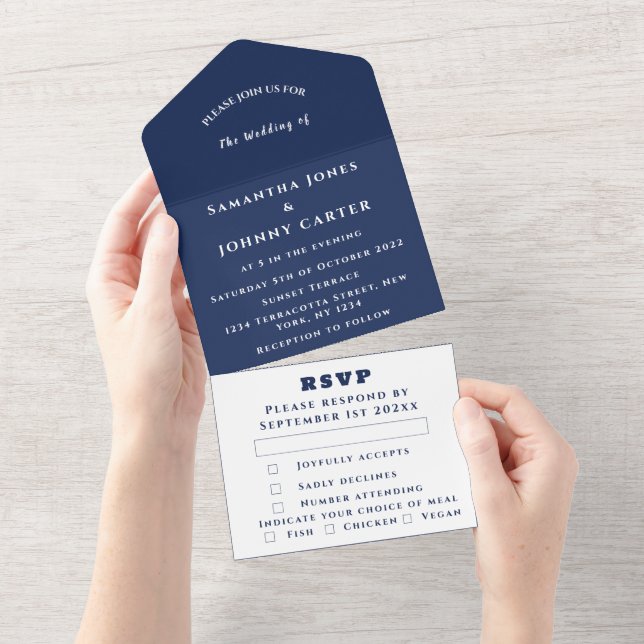 Casamento Simples Elegante Moderno marinho Azul (Aba destacável)
